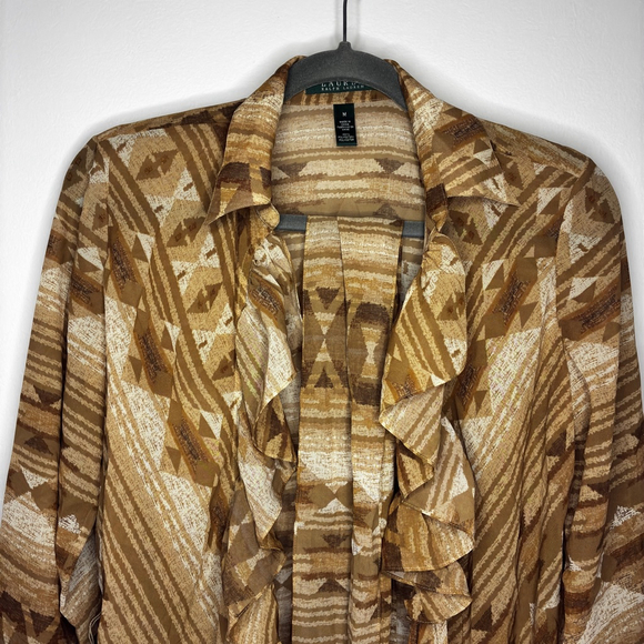 Lauren Ralph Lauren NEW M Tan Southwest Ruffle Surplice Tie Blouse - Picture 10 of 12